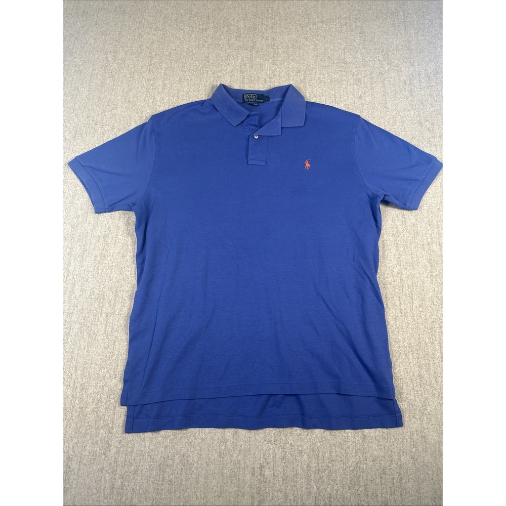 Polo Ralph Lauren Polo Shirt Men's L Blue with Orange Pony Short Sleeve Collared